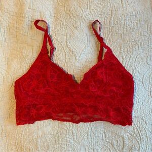 Pink Red Elegant Red Lace Bralette with Adjustable Straps Lightly Lined S (AA-C)